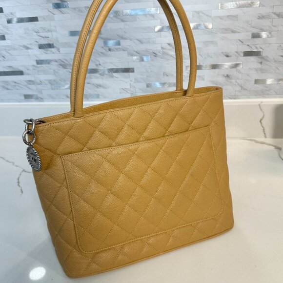 Authentic Chanel Caviar Quilted Medallion Tote Bag Tan - Picture 11 of 13